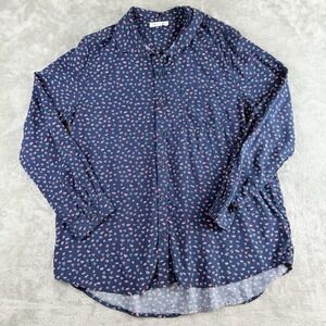 Beach Lunch Lounge‎ Shirt Womens XL Navy Blue Heart Kiss Print Long Sleeve